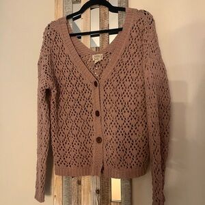 Artelier Nicole Miller Mauve -Knit crochet Cardigan sweater M